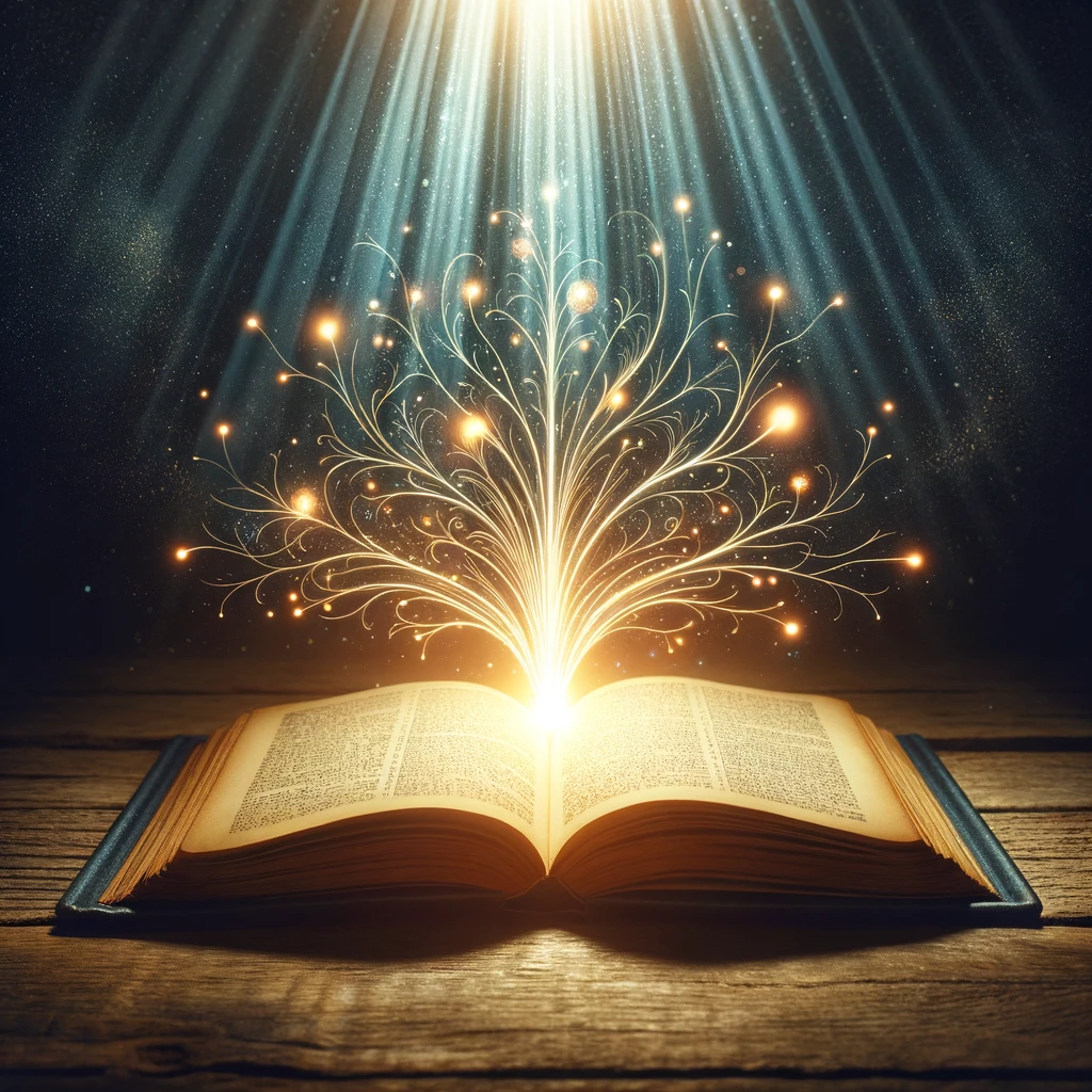 An open book with light emanating from it, illustrating the idea of knowledge as light.